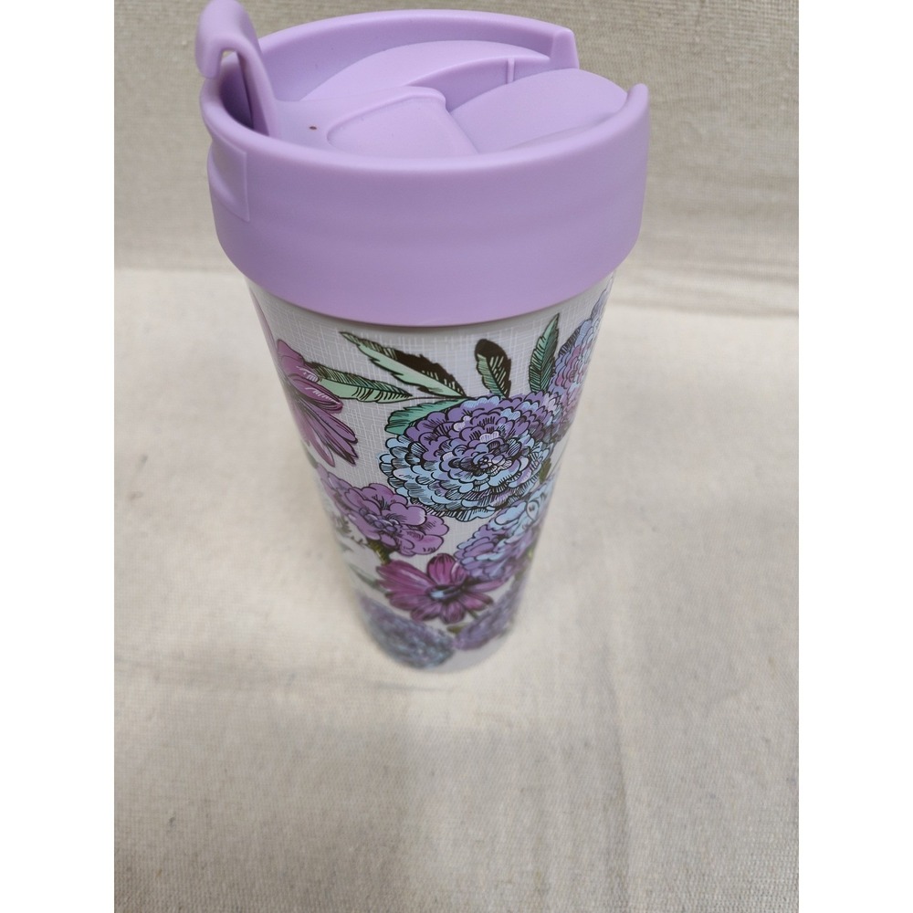 Floral Insulated Travel Tumbler Purple Blue Flowers Lavender Flip Top Lid‎ 16oz